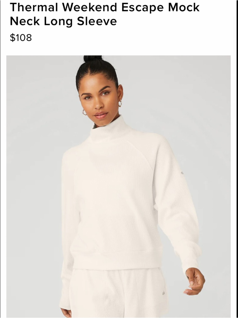 ALO Yoga Cream Waffle Knit Cowl Pullover